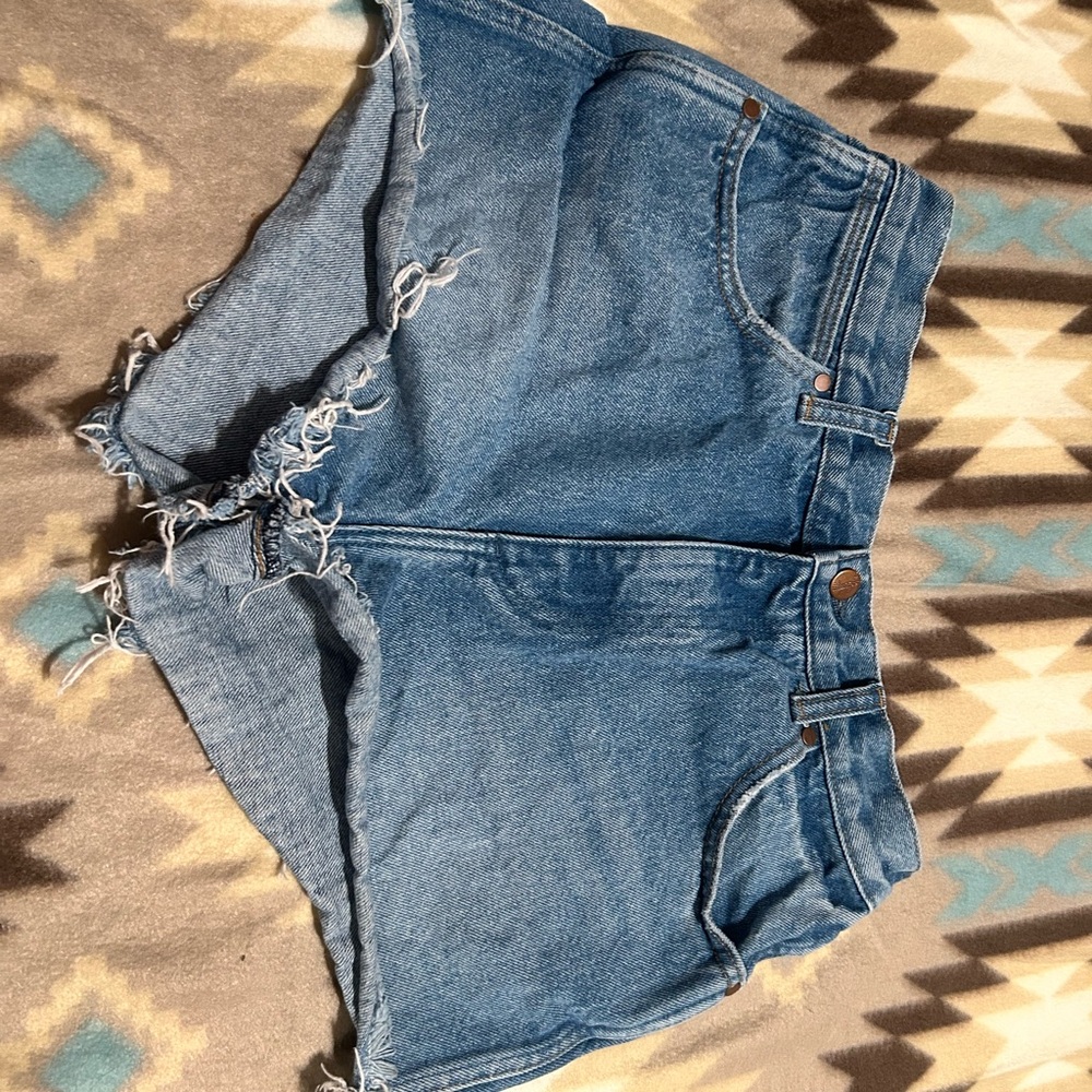 Wrangler Blue Jean Shorts with Frayed Hem